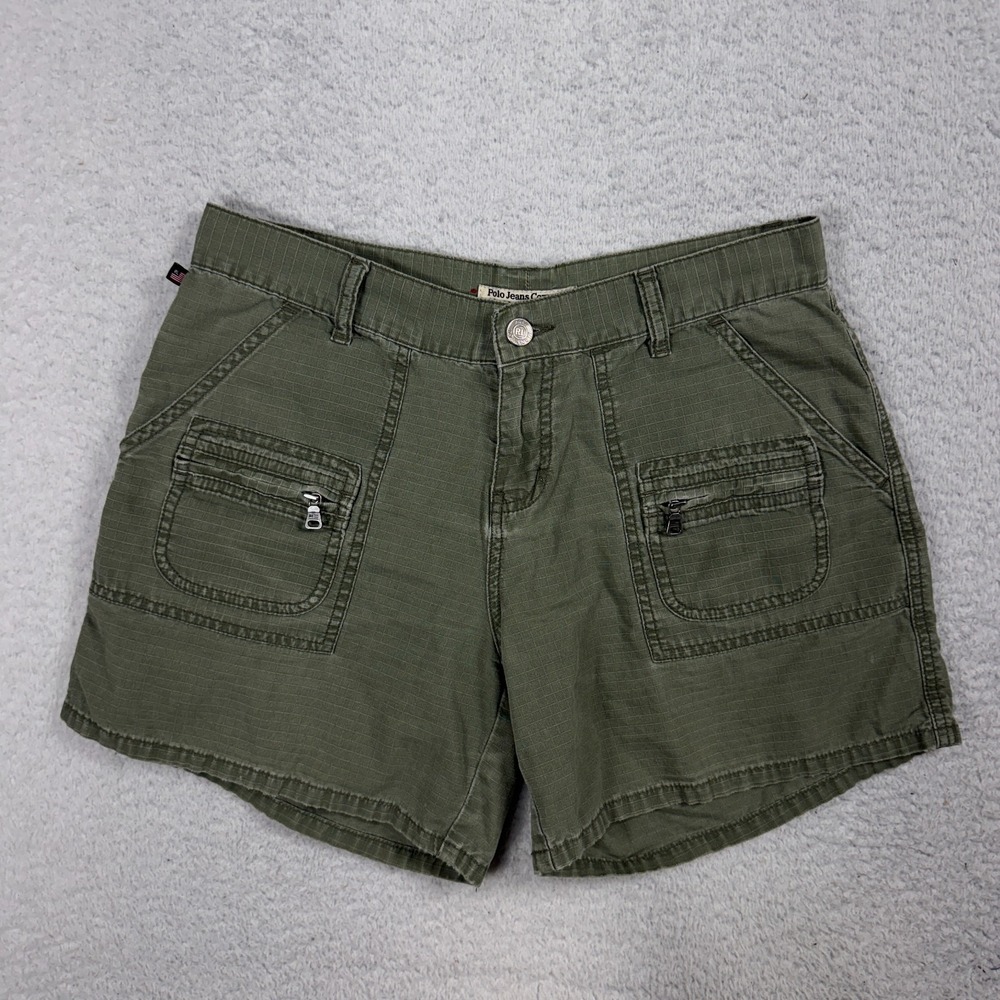 Polo Jeans Co Ralph Lauren Green Y2K Womens 4 W29 Zip Pockets Shorts Vintage